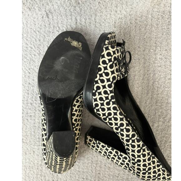 Coach Corey Black & White Signature Print Peep Toe Heels Size 10 AS IS #38 - Picture 6 of 10